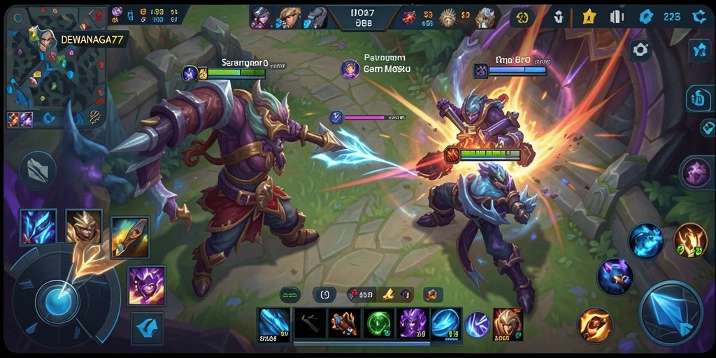 Gameplay MOBA seru dan mendebarkan dalam DEWANAGA77.