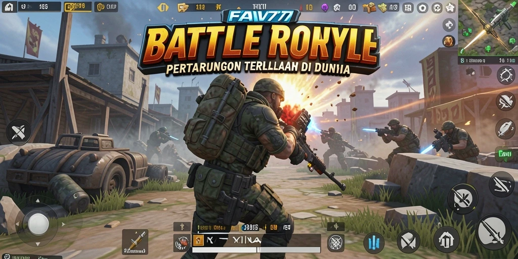 Gameplay FAV77 menampilkan aksi seru dalam pertarungan Battle Royale.