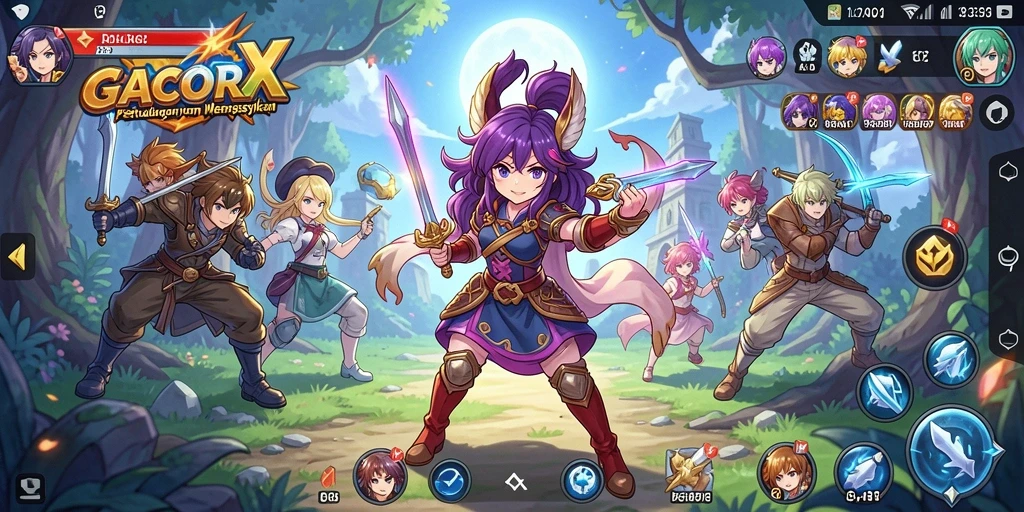 Tampilan gameplay menarik dengan karakter anime beraksi.