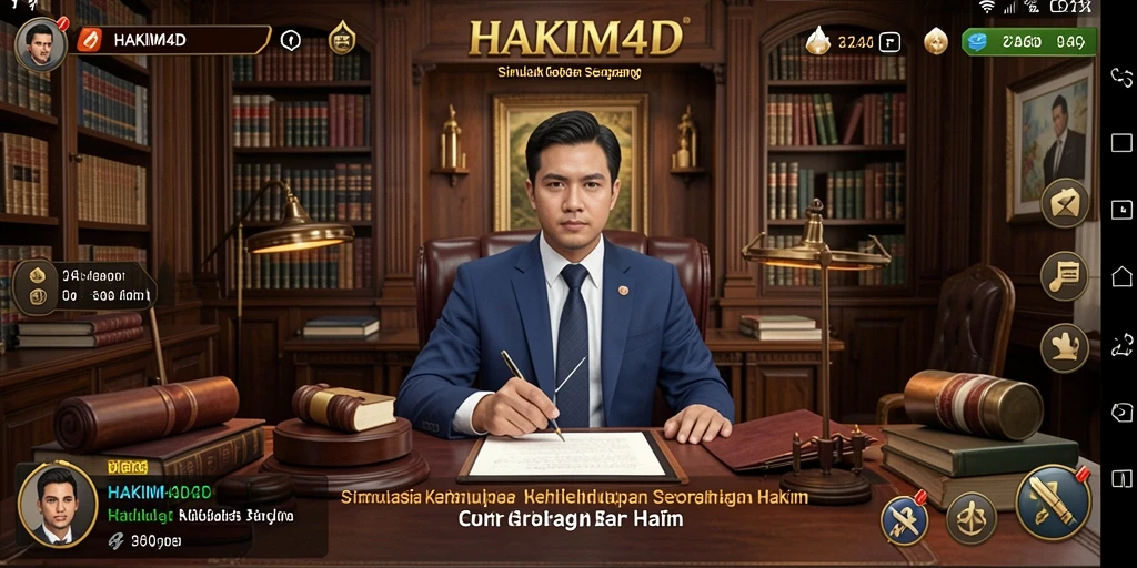 Tangkapan layar HAKIM4D menampilkan gameplay simulasi sebagai hakim.