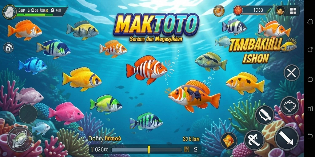 Gameplay menarik dari Tembak Ikan MAKTOTO dengan berbagai ikan berwarna-warni.