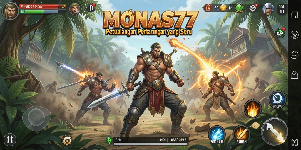 Tampilan gameplay yang mendebarkan dari MONAS77 saat bertarung.