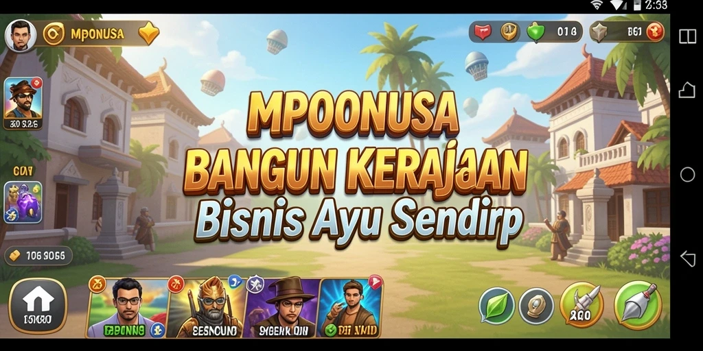Screenshot utama MPONUSA menampilkan gameplay seru dalam membangun bisnis.