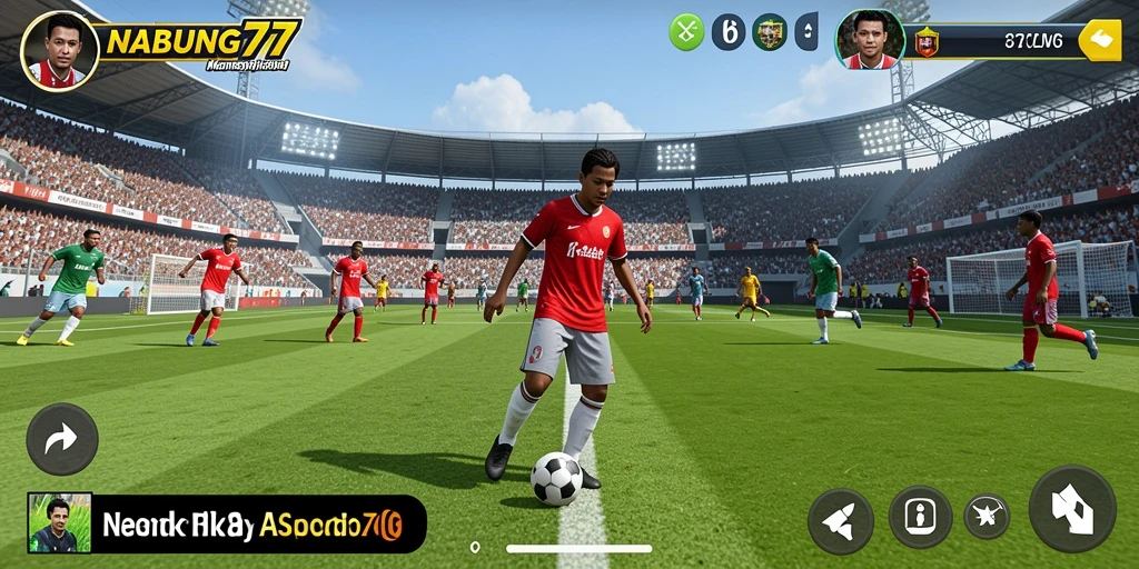 Screenshot gameplay NABUNG77 yang menampilkan aksi sepak bola seru.
